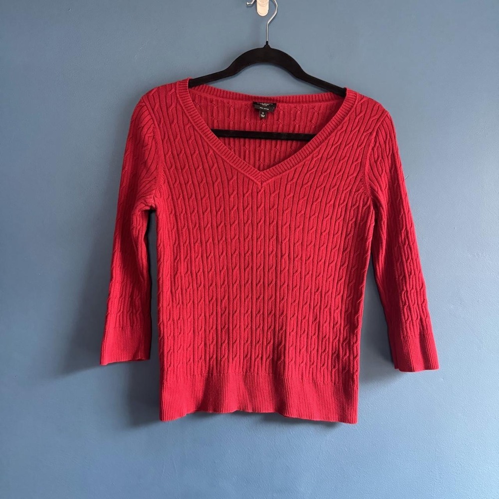 2010 Talbots Pima Cotton Sweater Women's Size Small Petite Red V Neck Knit